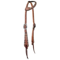 Double J Saddlery Natural Roughout Feather Tooled Single Ear Headstall