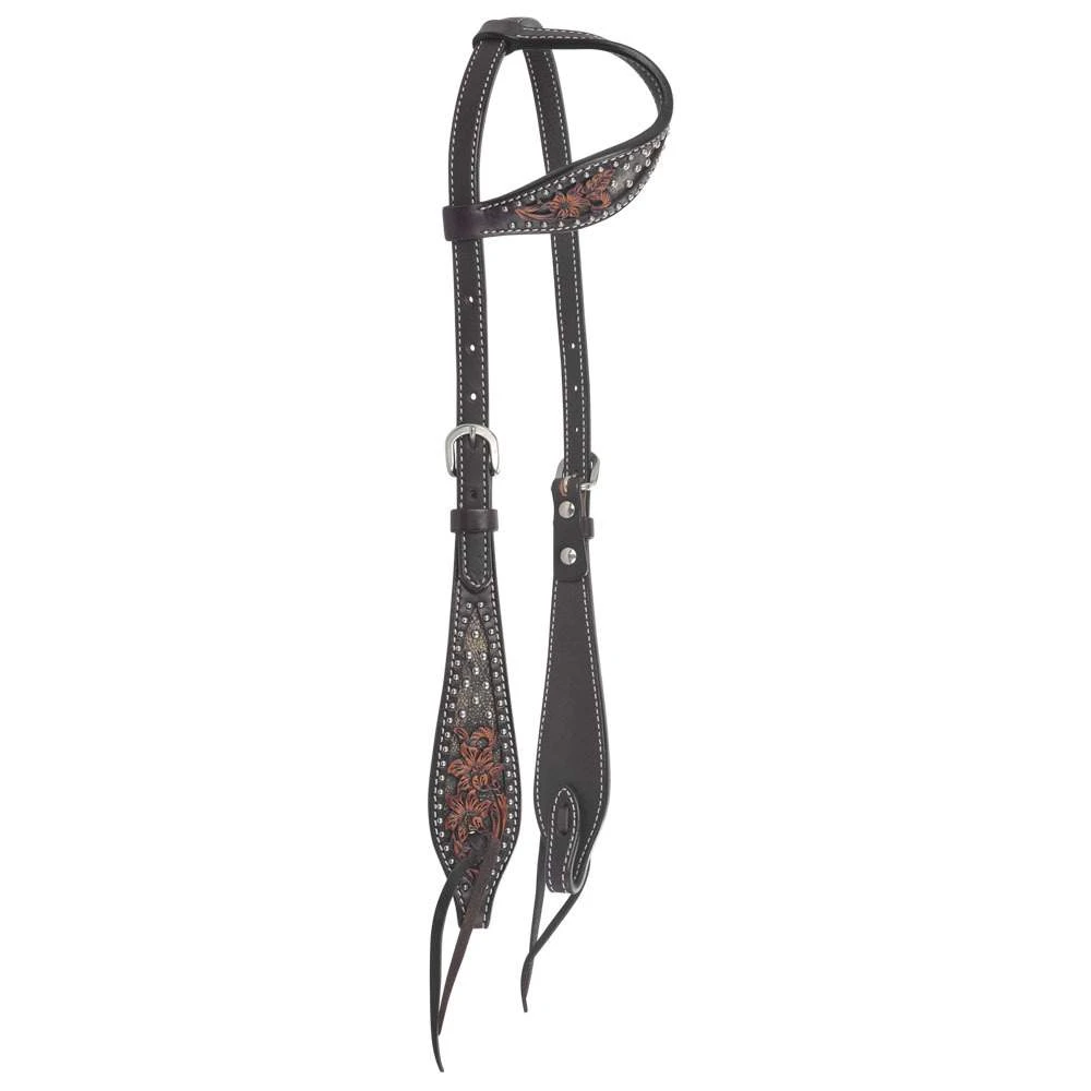 Circle Y Saddlery Dark Flash Arizona Flower Single Ear Headstall