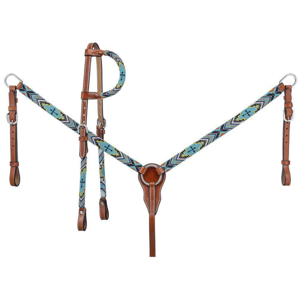 Tough 1 Beaded Cross Headstall And Breastcollar Set 1 Tough 1 Beaded Cross Headstall And Breastcollar Set