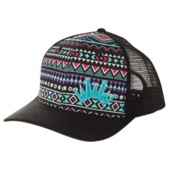 Best Ever Pads Saddle Ladies Aztec Print Turquoise Crown Black Mesh Back Pony Tail Cap