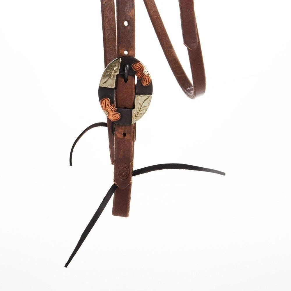 Nrs Tack Economy Oiled 5/8 Inch Browband Headstall With Copper Flower Silver Bar Cart Buckle 2 Nrs Tack Economy Oiled 5/8 Inch Browband Headstall With Copper Flower Silver Bar Cart Buckle - Image 2
