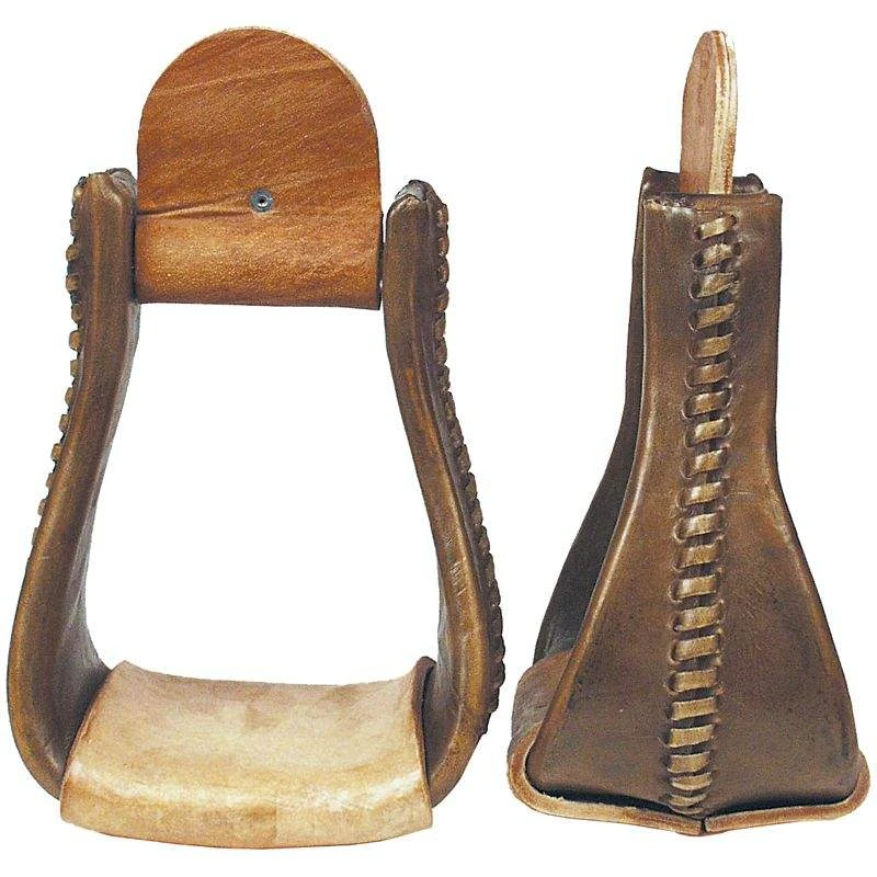 NRS Deluxe Rawhide Covered Wood Bell Stirrups 2 NRS Deluxe Rawhide Covered Wood Bell Stirrups - Image 2